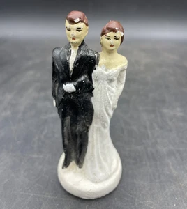 Vintage 1940s Chalkware Bride and Groom Wedding Cake Topper - Picture 1 of 7