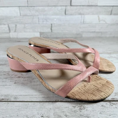 Sandalias Donald Pliner Talla 7.5M Mida Tacón Cuero Coral Rosa Deslizables Tirantes Nuevas Foto 1 de 4