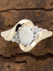 NACHLASS MASSIV 10K GELBGOLD BIRNENSCHLIFF NATÜRLICHER OPAL RING GRÖSSE 7 #8039 - Bild 1 von 5
