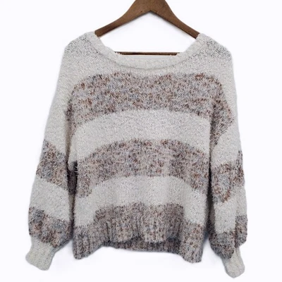 Suéter tejido a rayas difusas marrón crema XL Maurices para mujer suave acogedor manga larga Foto 1 de 4