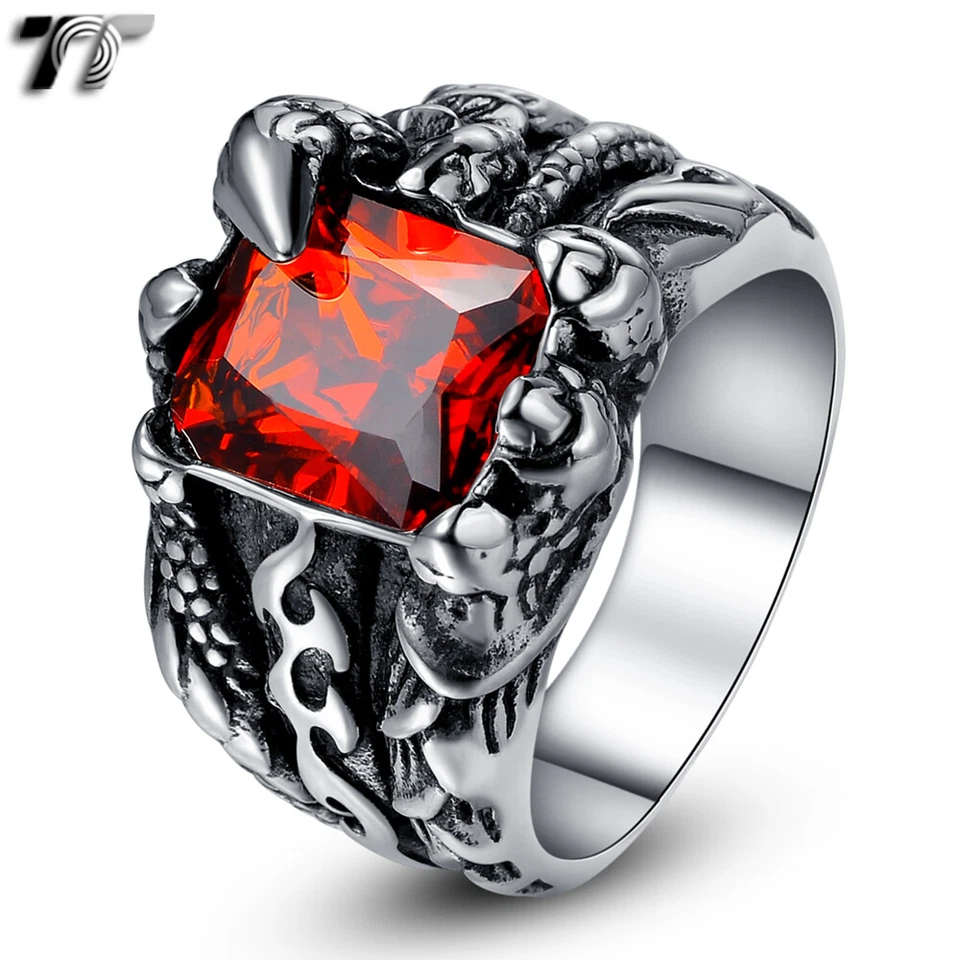 Anillo Calidad TT 316L S. Acero Garra de Dragón Rojo Brillante Circonita Talla 7-12 (RZ80) Foto 1 de 1