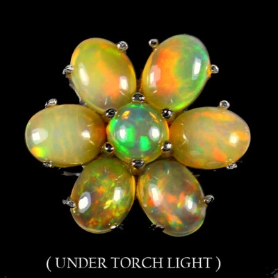 925 Anello Argento Sterling Ovale Fuoco Opale 8x6mm Naturale Gemma Gioielli - Immagine 1 di 4