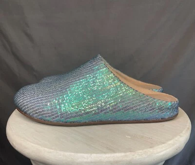 FitFlop Sequin Iridescent Blue Chrissie Felt Open Back Clog Slippers Women’s 8 - Image 1 of 4