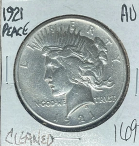 Dólar de plata de la paz 1921-P ~au limpiado ~bonita moneda de fecha clave~ - Imagen 1 de 2