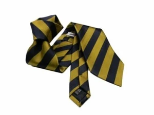 Cravate Bleu Rayé Jaune Régimentaire De Soie Terrain Fiche Poisson - Picture 1 of 3