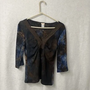 BZBZ Damen Top Häkel V-Ausschnitt Besatz 3/4 Ärmel - Größe 1X - NEU - Bild 1 von 5