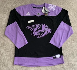 New! Authentic Adidas Nashville Predators NHL Hockey FIghts Cancer Jersey sz 52 - Picture 1 of 5