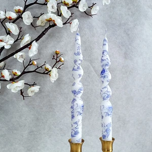 2Pack Unscented Blue & White Taper Candles 9.8 inch Spiral Dinner Candle Gifts - Picture 1 of 7