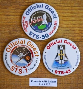 VINTAGE 1980-1990's Edwards AFB NASA 3 PIN BUTTONS Lot#127 STS-7 STS-43 STS-50 - Picture 1 of 5