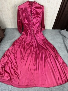 Vintage 1940s Maxan Bridal Negligee Housecoat Robe Barbiecore Hot Pink Regal - Picture 1 of 15