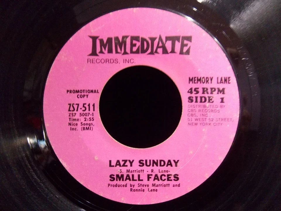 Lazy Sunday/Itchycoo Park by Small Faces (Immediate ZS7-511) 7" 45 Pink PROMO VG - Image 1 of 2