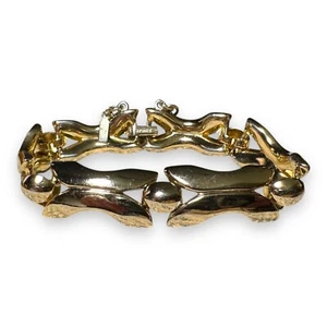 Bracciale Monet Vintage Grosso X Maglia Tono Oro 7,5” Con Catena di Sicurezza - Foto 1 di 8