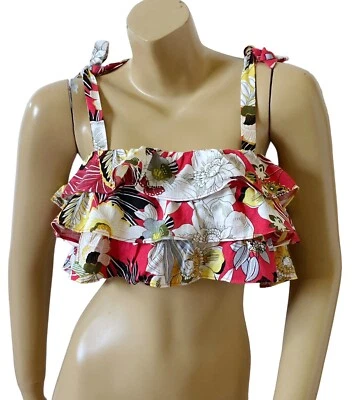 SKYLAR + MADISON Womens Size Medium Tie Strap Rayon Linen Ruffle Crop Top Shirt - Image 1 of 4