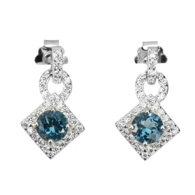925 Sterling Silver Earrings Round London Blue Topaz 5mm Gemstone Jewelry — 第 1/4 张图片