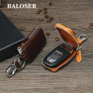 Men Genuine Leather Car Key Case Chain Ring Keys Holder Pouch Organizer Bag - Picture 1 of 17