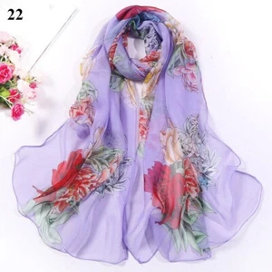 Lady Fashion Lavender Silky Feel Scarf w/Multi- Color Florals. Size 20" x 64" - Picture 1 of 1