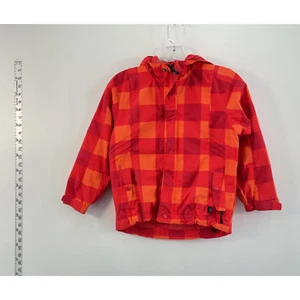 REI Orange Red Full Zip Hooded Windbreaker Rain Jacket Youth Girls Size XS - Picture 1 of 6