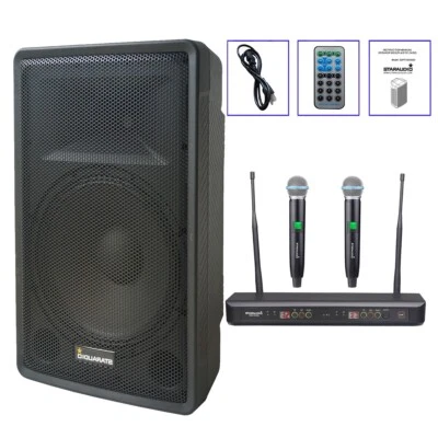 15" Powered Active PA Speaker 2-Way TWS BT Speaker + 2CH UHF Handheld Microphone - Image 1 of 4