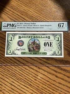 2014 $1 Disney Dollar Splash Mountain D017725 PMG 67 EPQ - Picture 1 of 3