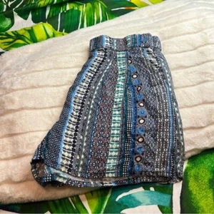 H&M 6 Blue Black Pull On Casual Festival Boho Spring Summer Ornate Pattern Short - Picture 1 of 11