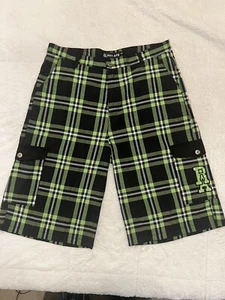 Red Ape Shorts Mens 36 Green Plaid Cargo Pocketed Belted Zip Button With Patch - Picture 1 of 6