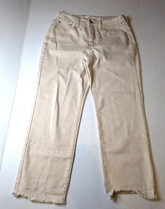 !IT Jackie Crema Mujer Talla 10 Tiro Alto Pierna Recta Crudo Deshilachado Dobladillo Tobillo Jeans - Imagen 1 de 10