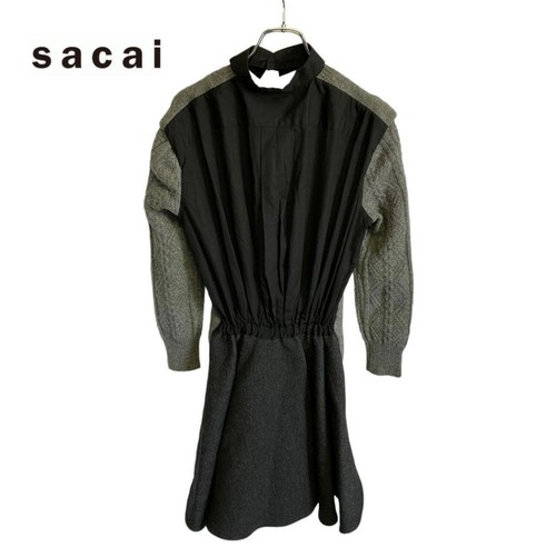 abito sacai in diversi materiali maglia cavo donna taglia 1 lunghezza: 86 cm grigio