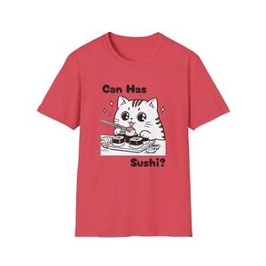 Can Has Sushi lustige Katze süßes Kätzchen Unisex Softstyle T-Shirt - Bild 1 von 33