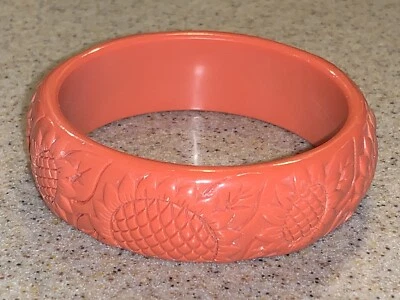 Vintage Sunflower Carved Design Lucite Bangle Chunky Bracelet - Image 1 of 4