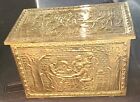 Antique Embossed Brass Fireplace Wood Kindling Storage Box 