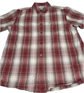Carhartt Button Down Shirt Mens Extra Large XL Red Plaid Relaxed Fit Cotton - Picture 1 of 8