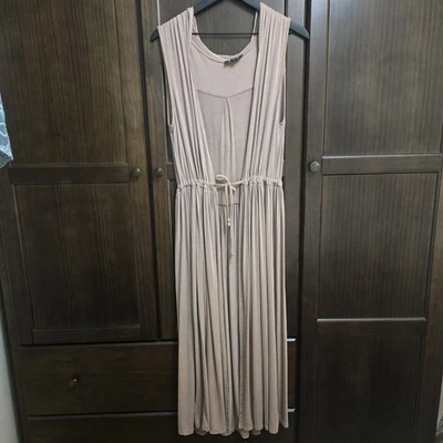 POL Plumero con Capucha Sin Mangas Cordón Beige Maxi Boho Chaleco de Playa Kimono Grande Foto 1 de 4