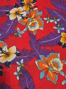 Tela Tropical Floral Flores Orquídeas Rojo Púrpura Azul Estampado Hawaiano 45 × 42" - Imagen 1 de 3