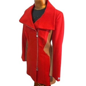 NWOT Calvin Klein Colorblock Orange Tan Wool Coat Asymmetrical Zip Front Size 8 - Picture 1 of 5