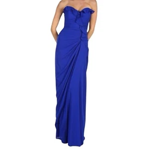 BADGLEY MISCHKA Ruffled Strapless Royal Blue Gown Size 4 - Picture 1 of 6