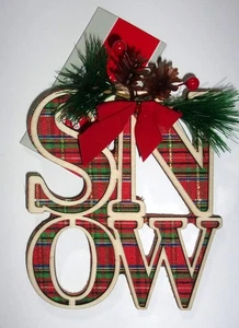 6” Madera NIEVE con Cuadros Azul-Rojo-Verde Cinta Adorno Navidad Acebo Pino - Imagen 1 de 2