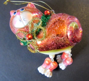 Ingwer Orange Katze Glas Weihnachtsschmuck Baumeln Beine Glitzer - Bild 1 von 9