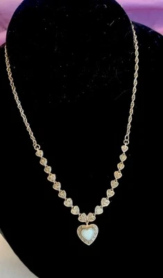 Antique Sterling Silver Marcasite Genuine Fire Opal Sweet Heart Necklace -signed - Image 1 of 4
