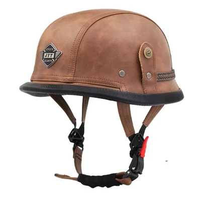 DOT German Style Motorcycle Half Helmet Leather Helmet Cruiser Scooter Helmet Foto 1 de 4