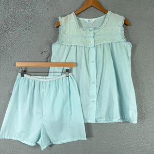 Vintage 60ss70s Katz Pajama set Women Small blue 2PC Shortie PAJ Pj Set Bloomers - Picture 1 of 23