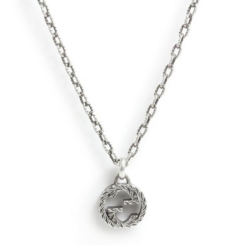 Collana con ciondolo G ad incastro Gucci Sv925 argento antico 455307 in scatola