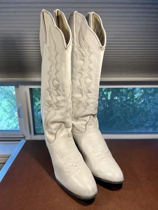 VTG KENNY RODGERS Women’s Sz 9M #40907 16.5”TALL WHITE LEATHER COWBOY BOOTS USA - Picture 1 of 23