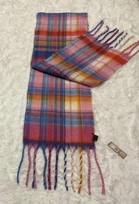 Cachecol manta xadrez Steve Madden novo rosa e multicolorido com franja - Imagem 1 de 4