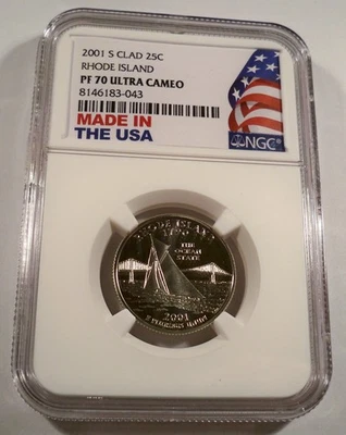 2001-S 25c CLAD NGC PF70UCAM RHODE ISLAND QUARTER PROOF ULTRA CAMEO PR 70 RI - Image 1 of 4