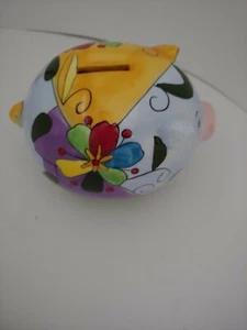 Buntes, niedliches Keramik Schwein Sparschwein - mehrfarbiges Blumendesign.(Siehe Bilder) - Bild 1 von 7