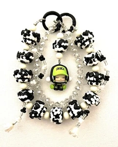 POPMART SkullPanda SP Green/Black pop beans DOUBLE keychain | phone charm bag - Zdjęcie 1 z 7