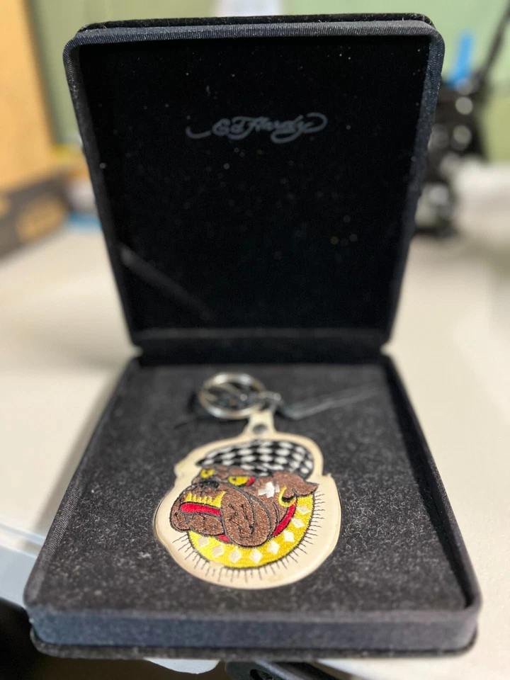 Llavero Bulldog de Cuero Ed Hardy Christian Audigier Vintage en Caja de Terciopelo Negro Foto 1 de 4