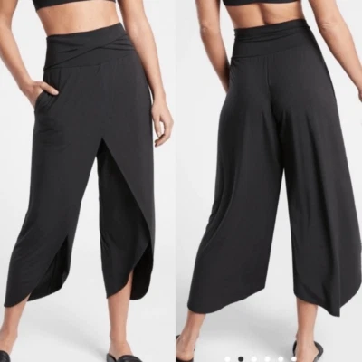 Athleta Release Black High Rise Travel Casual Front Split Crop Pants Size 2X - Image 1 of 4