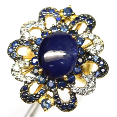 925 Sterlingsilber Blau Saphir & Zirkonia Schmuck Ringgröße 7.5 18K Gold - Bild 1 von 4