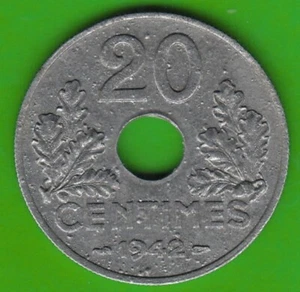 Coin France 20 Centimes 1942 Brilliant Uncirculated Spotty Surface nswleipzig - Picture 1 of 3